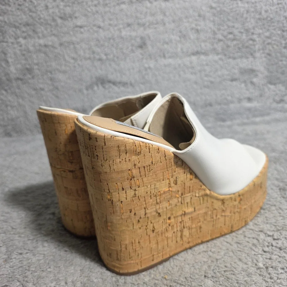 Steve Madden White‎ 90s Platform Wedge Peep Toe Mules Sandals JoAnne 9.5 M NEW